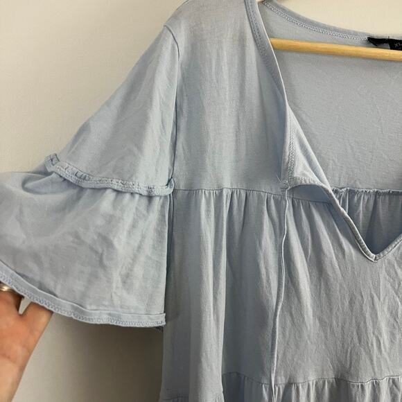 J. Crew Broken In Jersey Tiered Mini Dress Blue Short Sleeve Size XL - Picture 6 of 10